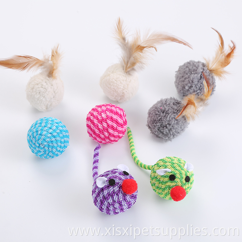 wholesale cat toy pack rubber band mouse plush cat ball with feather